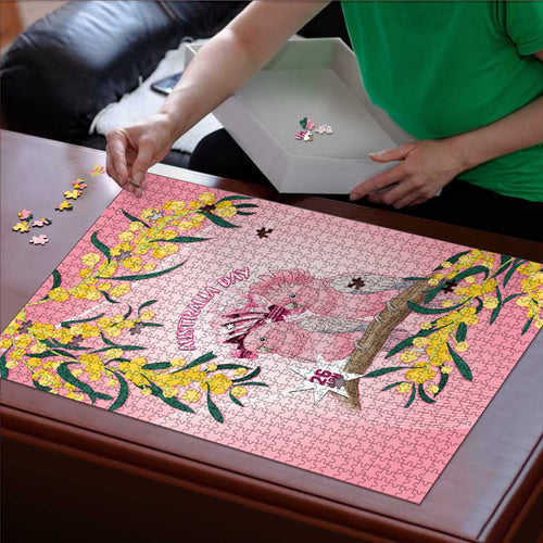 Galah Australia Day Puzzle 26th January Golden Wattle Pink Color - Aussie Hoodie