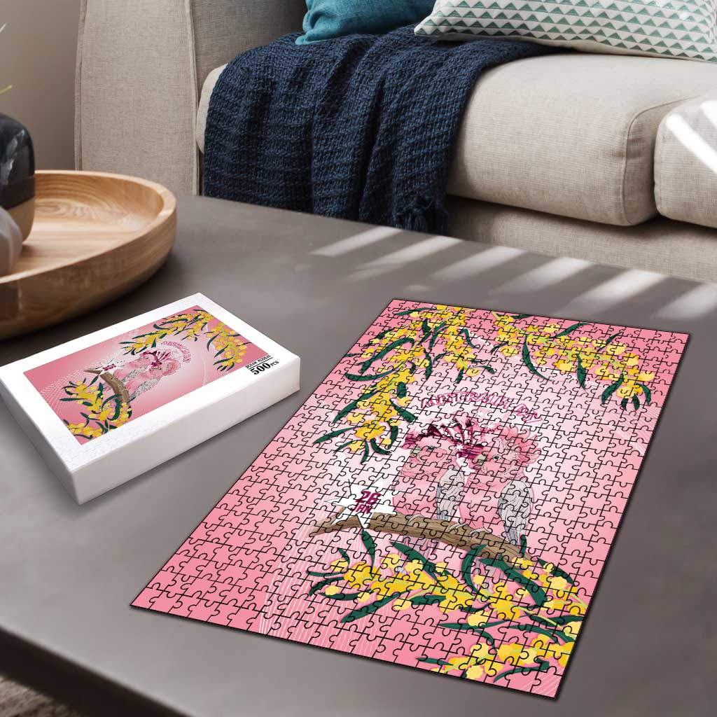 Galah Australia Day Puzzle 26th January Golden Wattle Pink Color - Aussie Hoodie