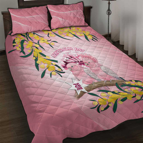 Galah Australia Day Quilt Bed Set 26th January Golden Wattle Pink Color - Aussie Hoodie