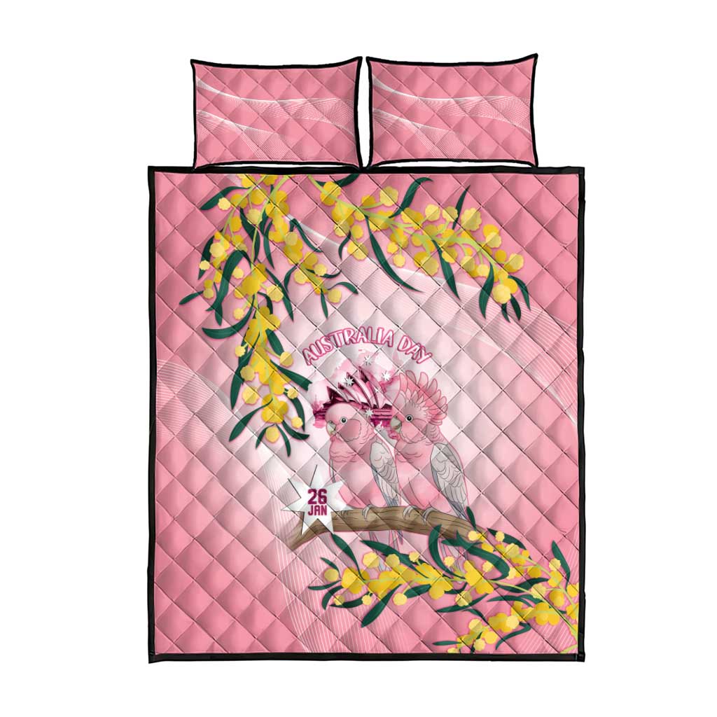 Galah Australia Day Quilt Bed Set 26th January Golden Wattle Pink Color - Aussie Hoodie