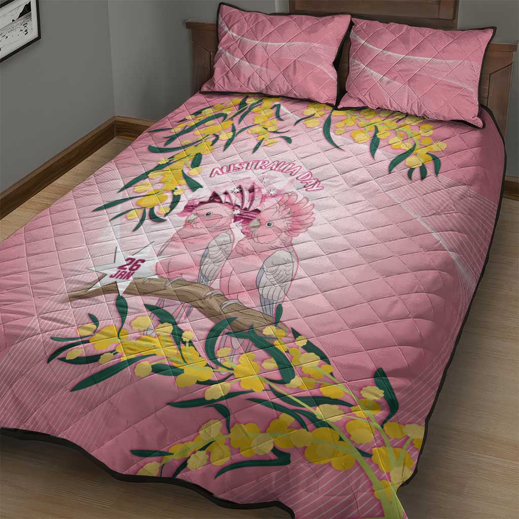 Galah Australia Day Quilt Bed Set 26th January Golden Wattle Pink Color - Aussie Hoodie