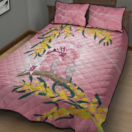 Galah Australia Day Quilt Bed Set 26th January Golden Wattle Pink Color - Aussie Hoodie