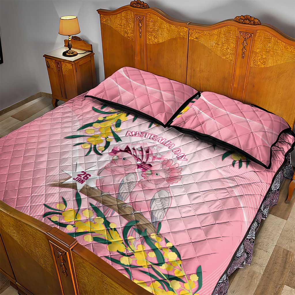 Galah Australia Day Quilt Bed Set 26th January Golden Wattle Pink Color - Aussie Hoodie