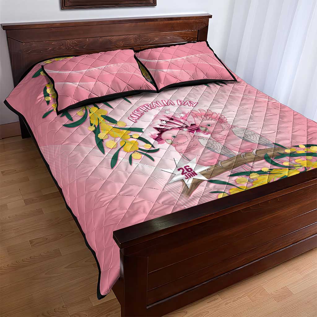 Galah Australia Day Quilt Bed Set 26th January Golden Wattle Pink Color - Aussie Hoodie
