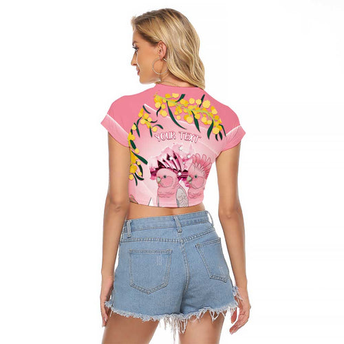 Personalised Galah Australia Day Raglan Cropped T Shirt 26th January Golden Wattle Pink Color - Aussie Hoodie