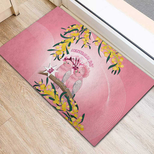 Galah Australia Day Rubber Doormat 26th January Golden Wattle Pink Color - Aussie Hoodie