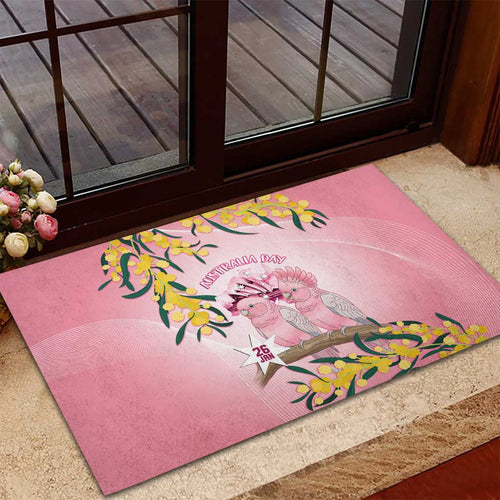 Galah Australia Day Rubber Doormat 26th January Golden Wattle Pink Color - Aussie Hoodie