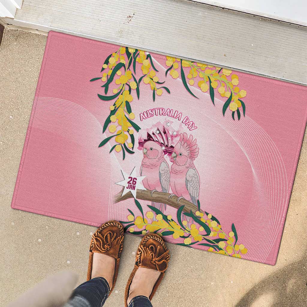 Galah Australia Day Rubber Doormat 26th January Golden Wattle Pink Color - Aussie Hoodie