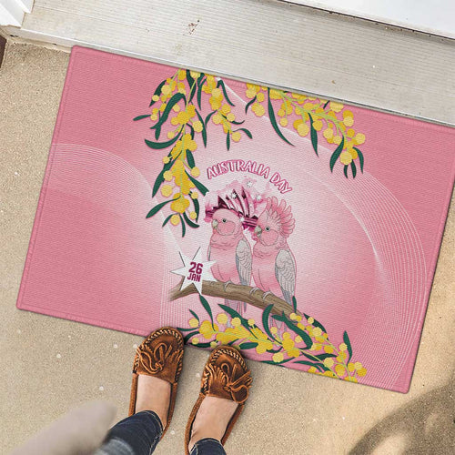 Galah Australia Day Rubber Doormat 26th January Golden Wattle Pink Color - Aussie Hoodie