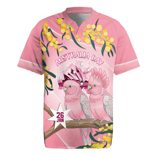 Personalised Galah Australia Day Rugby Jersey 26th January Golden Wattle Pink Color - Aussie Hoodie
