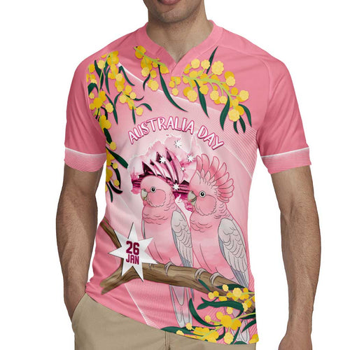 Personalised Galah Australia Day Rugby Jersey 26th January Golden Wattle Pink Color - Aussie Hoodie