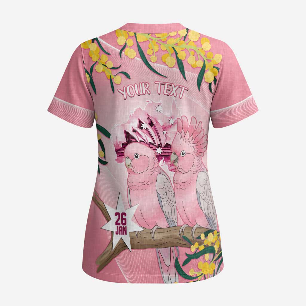 Personalised Galah Australia Day Scrub Top 26th January Golden Wattle Pink Color - Aussie Hoodie