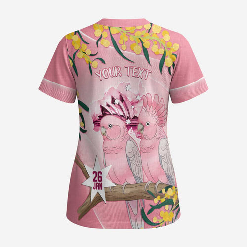 Personalised Galah Australia Day Scrub Top 26th January Golden Wattle Pink Color - Aussie Hoodie
