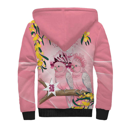 Personalised Galah Australia Day Sherpa Hoodie 26th January Golden Wattle Pink Color - Aussie Hoodie