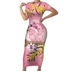 Personalised Galah Australia Day Short Sleeve Bodycon Dress 26th January Golden Wattle Pink Color - Aussie Hoodie