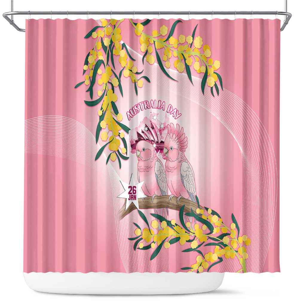 Galah Australia Day Shower Curtain 26th January Golden Wattle Pink Color - Aussie Hoodie