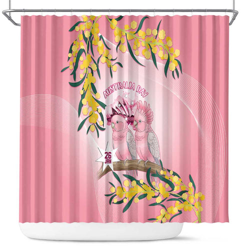 Galah Australia Day Shower Curtain 26th January Golden Wattle Pink Color - Aussie Hoodie