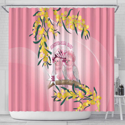 Galah Australia Day Shower Curtain 26th January Golden Wattle Pink Color - Aussie Hoodie