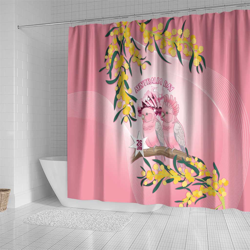 Galah Australia Day Shower Curtain 26th January Golden Wattle Pink Color - Aussie Hoodie