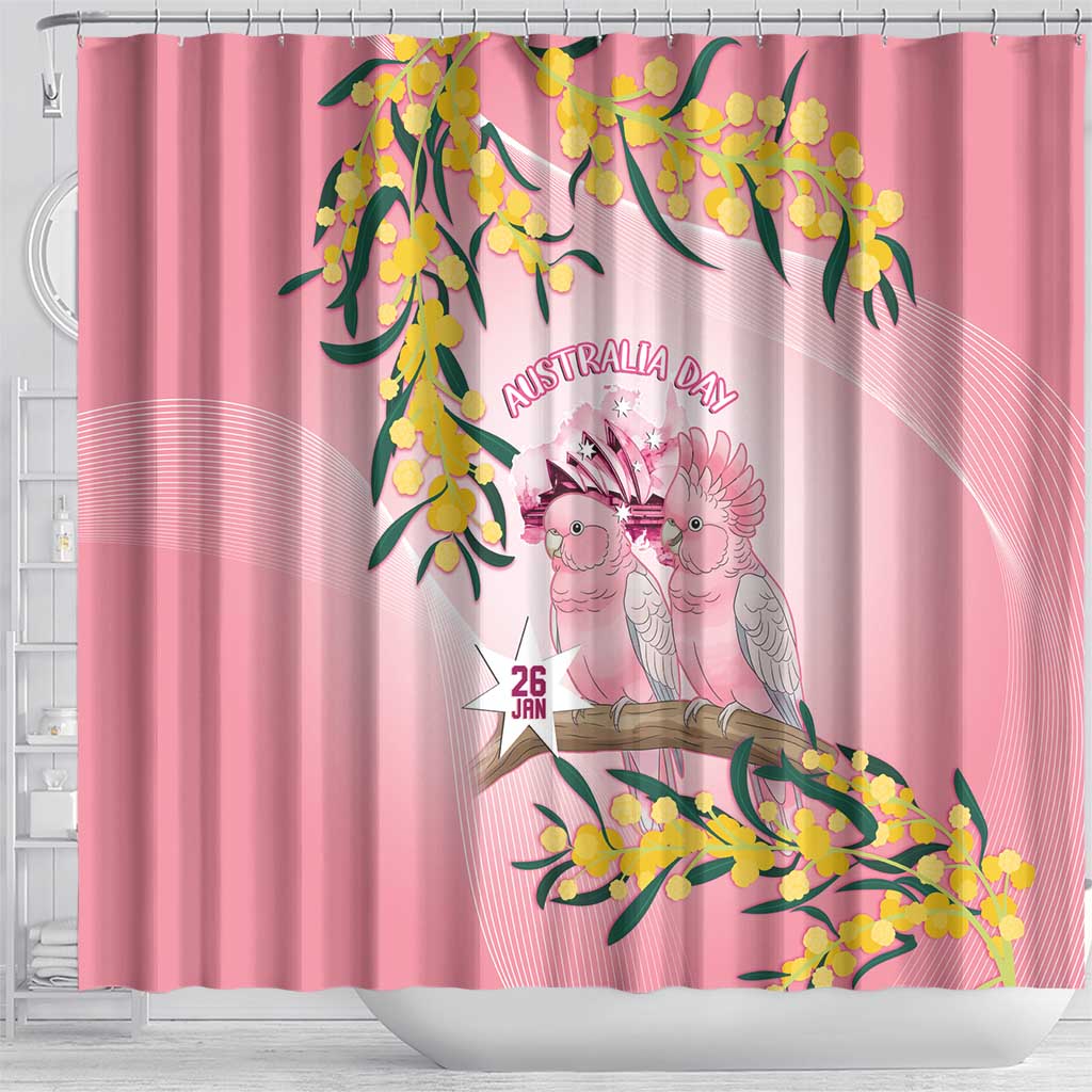 Galah Australia Day Shower Curtain 26th January Golden Wattle Pink Color - Aussie Hoodie