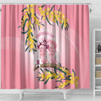 Galah Australia Day Shower Curtain 26th January Golden Wattle Pink Color - Aussie Hoodie