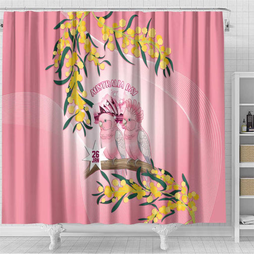 Galah Australia Day Shower Curtain 26th January Golden Wattle Pink Color - Aussie Hoodie
