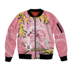 Personalised Galah Australia Day Sleeve Zip Bomber Jacket 26th January Golden Wattle Pink Color - Aussie Hoodie
