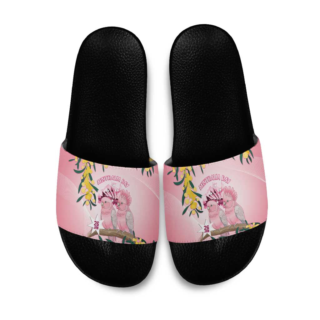 Galah Australia Day Slide Sandals 26th January Golden Wattle Pink Color - Aussie Hoodie