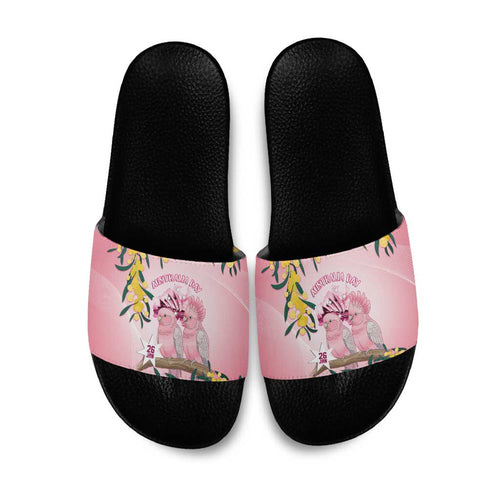 Galah Australia Day Slide Sandals 26th January Golden Wattle Pink Color - Aussie Hoodie