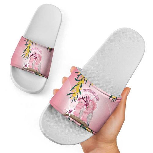 Galah Australia Day Slide Sandals 26th January Golden Wattle Pink Color - Aussie Hoodie