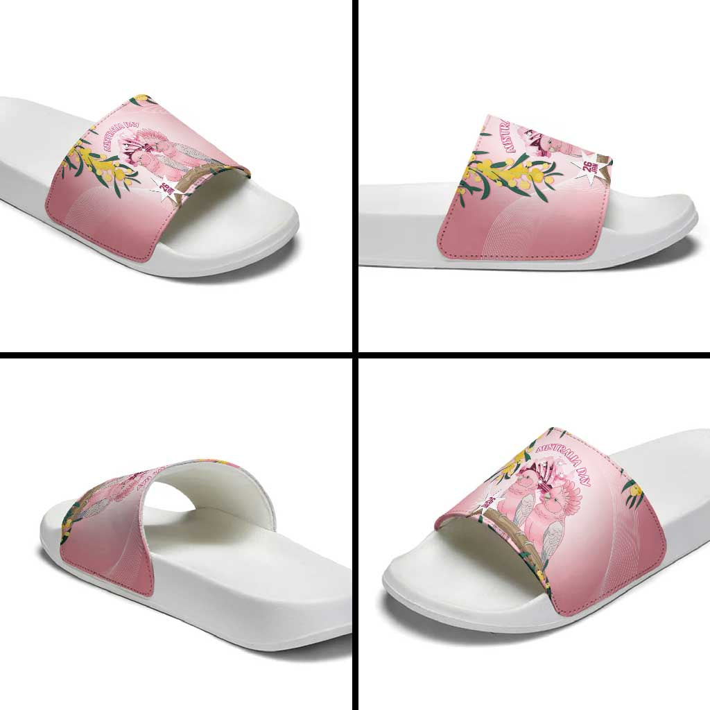 Galah Australia Day Slide Sandals 26th January Golden Wattle Pink Color - Aussie Hoodie