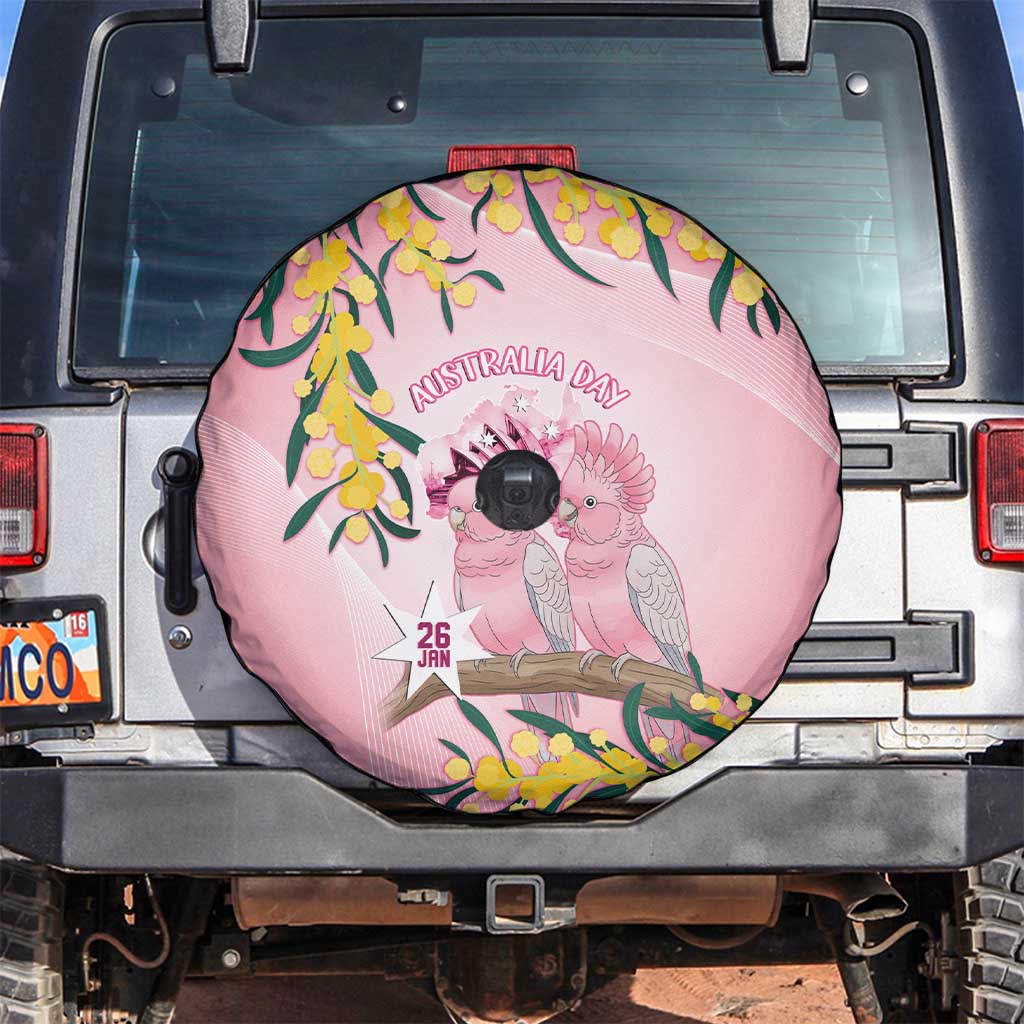 Galah Australia Day Spare Tire Cover 26th January Golden Wattle Pink Color - Aussie Hoodie