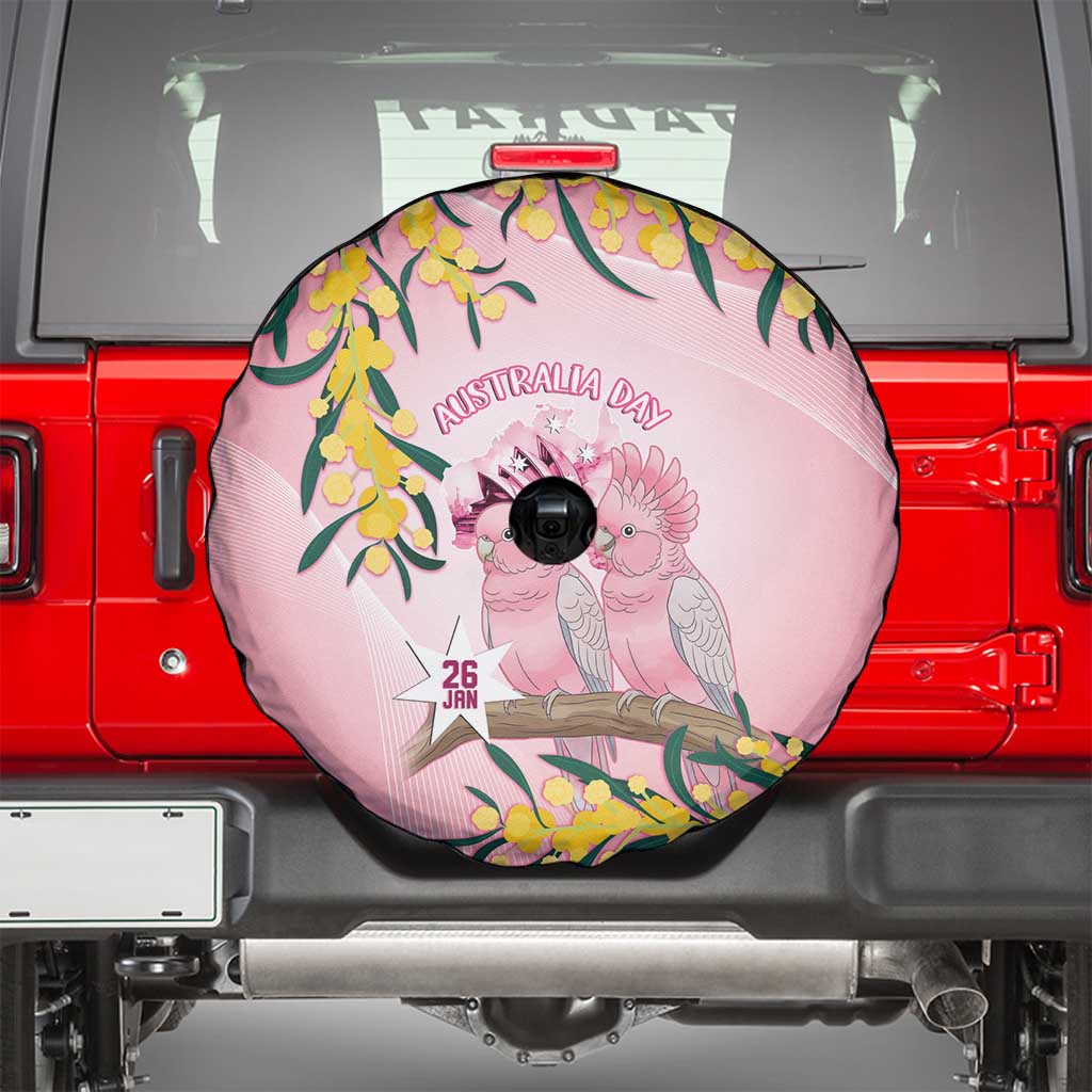 Galah Australia Day Spare Tire Cover 26th January Golden Wattle Pink Color - Aussie Hoodie