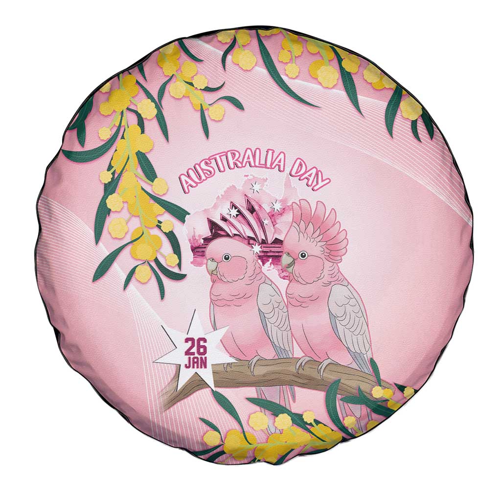 Galah Australia Day Spare Tire Cover 26th January Golden Wattle Pink Color - Aussie Hoodie