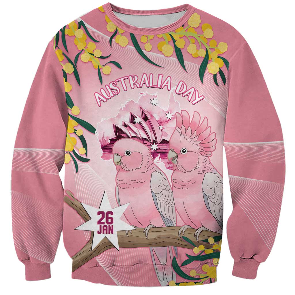 Personalised Galah Australia Day Sweatshirt 26th January Golden Wattle Pink Color - Aussie Hoodie