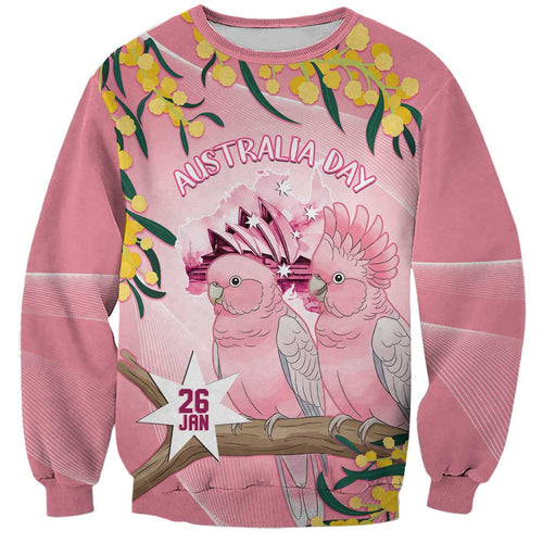 Personalised Galah Australia Day Sweatshirt 26th January Golden Wattle Pink Color - Aussie Hoodie