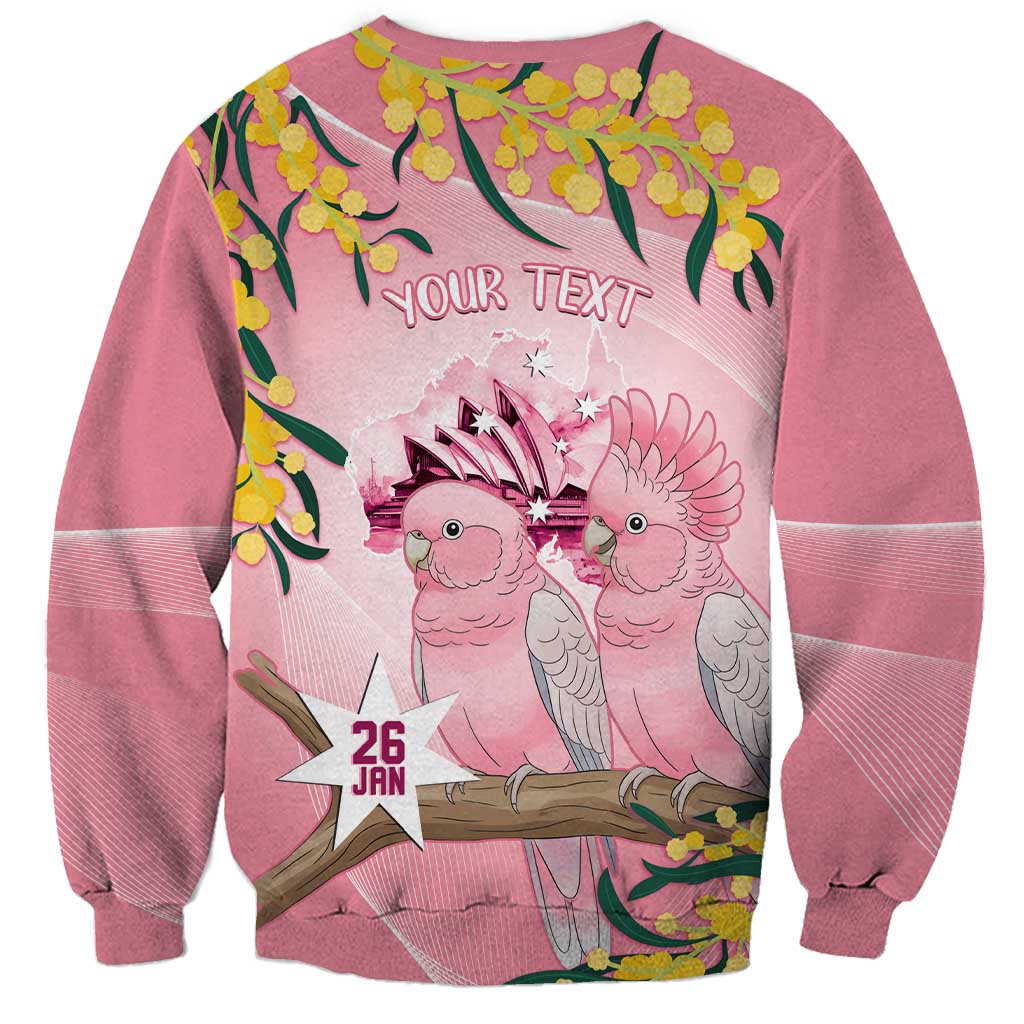 Personalised Galah Australia Day Sweatshirt 26th January Golden Wattle Pink Color - Aussie Hoodie
