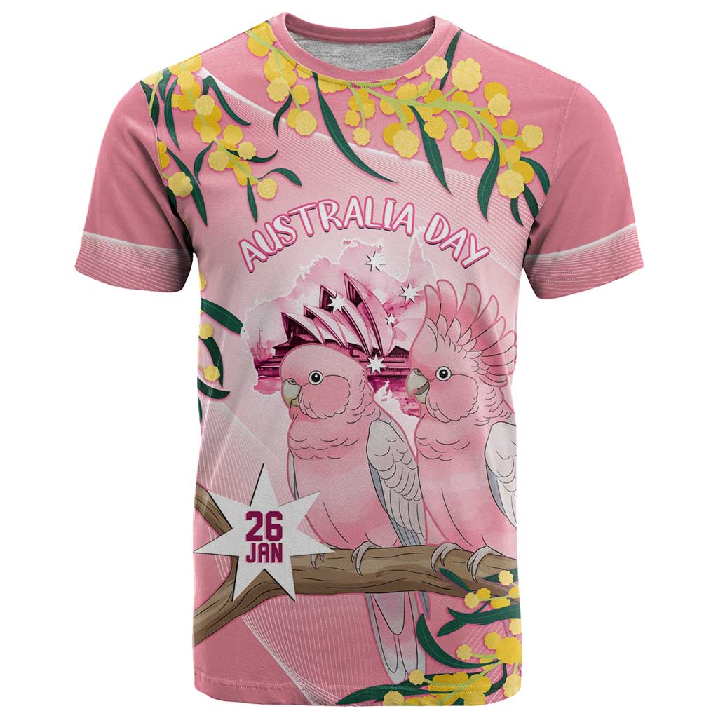 Personalised Galah Australia Day T Shirt 26th January Golden Wattle Pink Color - Aussie Hoodie