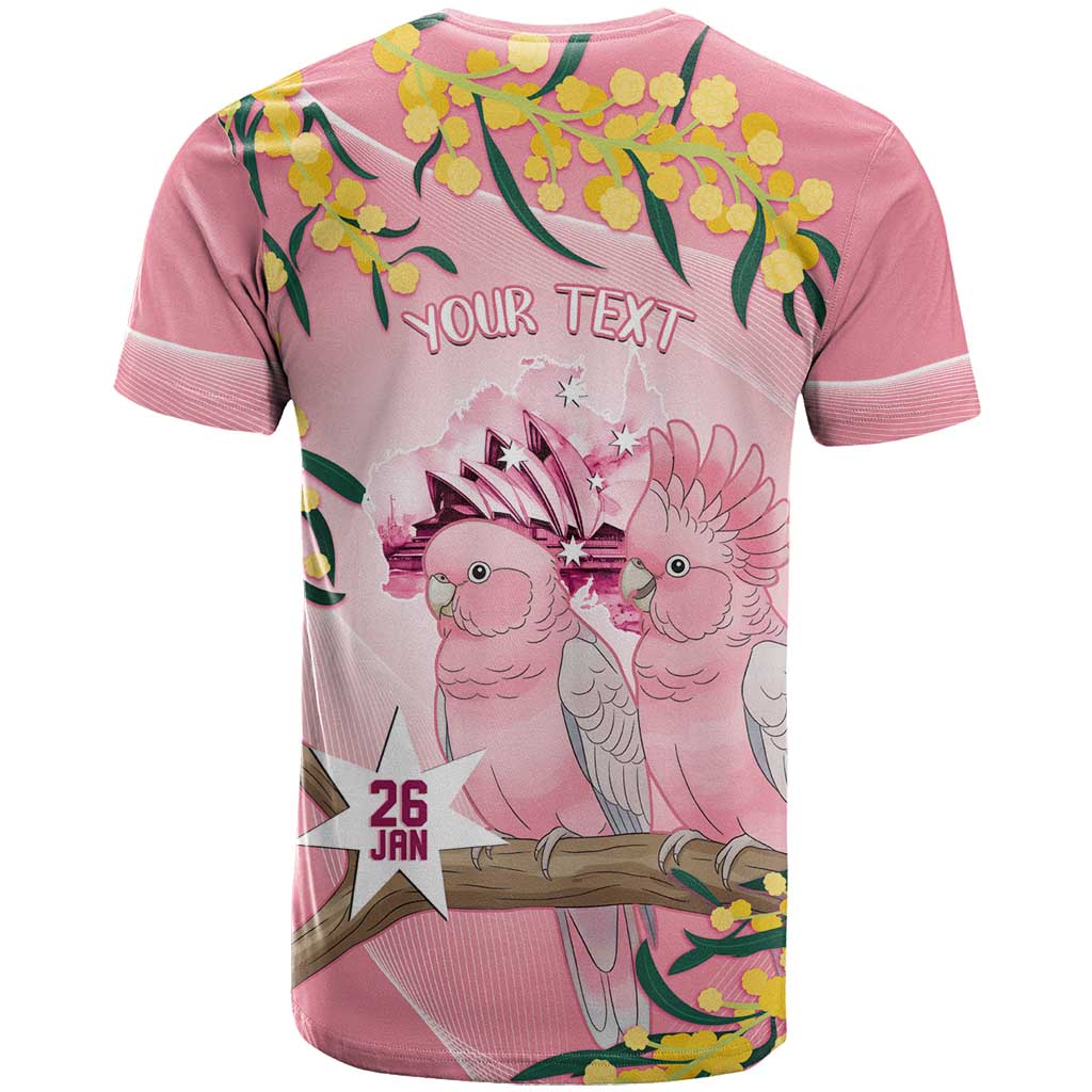 Personalised Galah Australia Day T Shirt 26th January Golden Wattle Pink Color - Aussie Hoodie