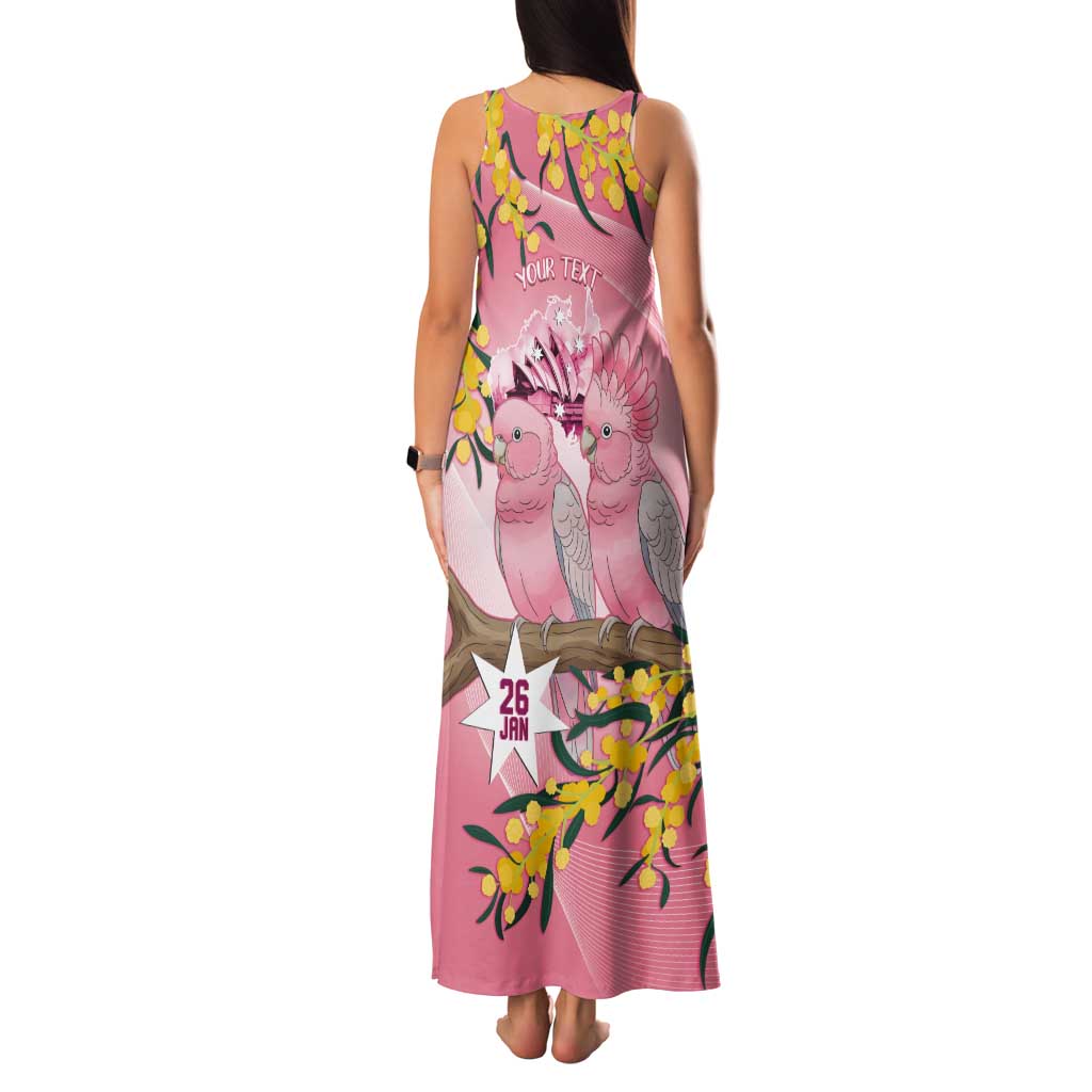 Personalised Galah Australia Day Tank Maxi Dress 26th January Golden Wattle Pink Color - Aussie Hoodie