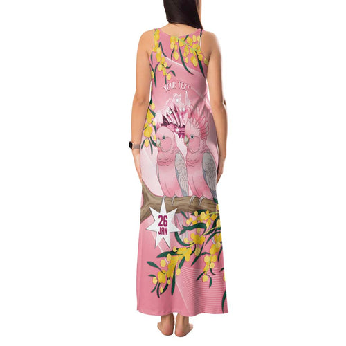 Personalised Galah Australia Day Tank Maxi Dress 26th January Golden Wattle Pink Color - Aussie Hoodie