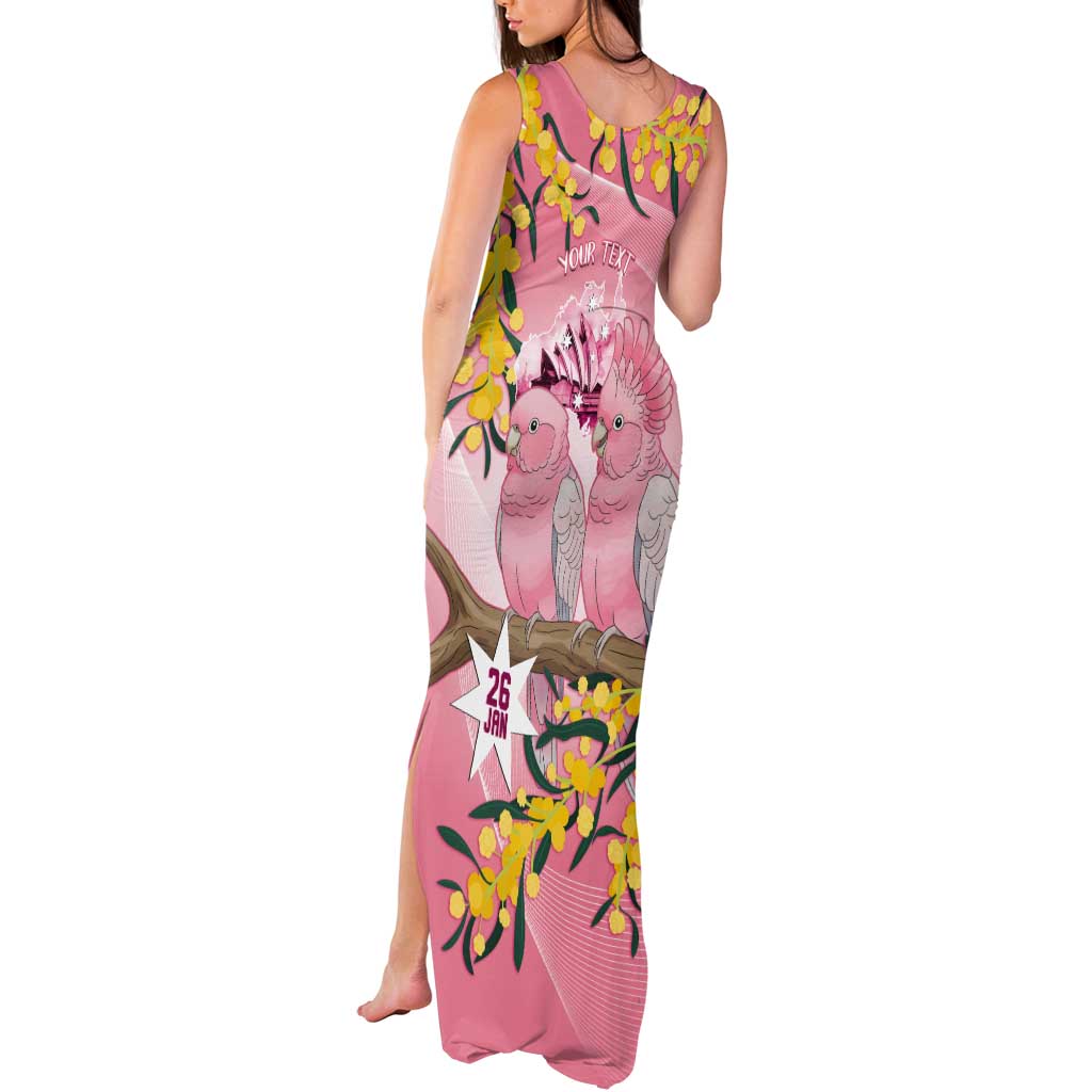 Personalised Galah Australia Day Tank Maxi Dress 26th January Golden Wattle Pink Color - Aussie Hoodie