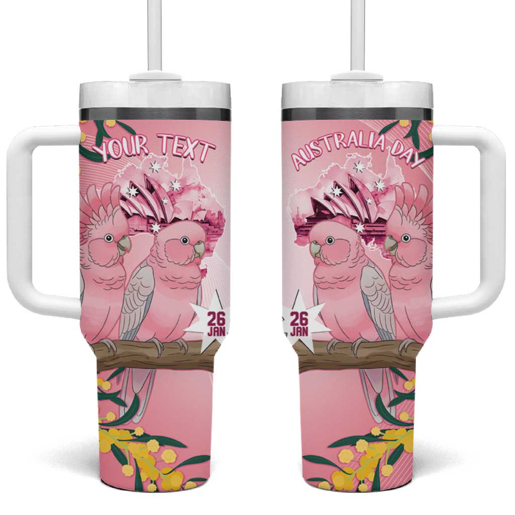 Personalised Galah Australia Day Tumbler With Handle 26th January Golden Wattle Pink Color - Aussie Hoodie
