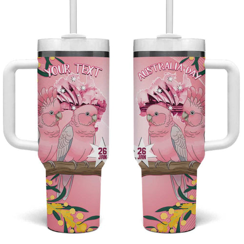 Personalised Galah Australia Day Tumbler With Handle 26th January Golden Wattle Pink Color - Aussie Hoodie