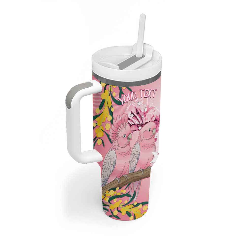 Personalised Galah Australia Day Tumbler With Handle 26th January Golden Wattle Pink Color - Aussie Hoodie