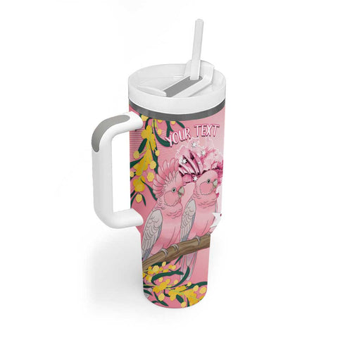Personalised Galah Australia Day Tumbler With Handle 26th January Golden Wattle Pink Color - Aussie Hoodie
