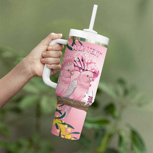 Personalised Galah Australia Day Tumbler With Handle 26th January Golden Wattle Pink Color - Aussie Hoodie