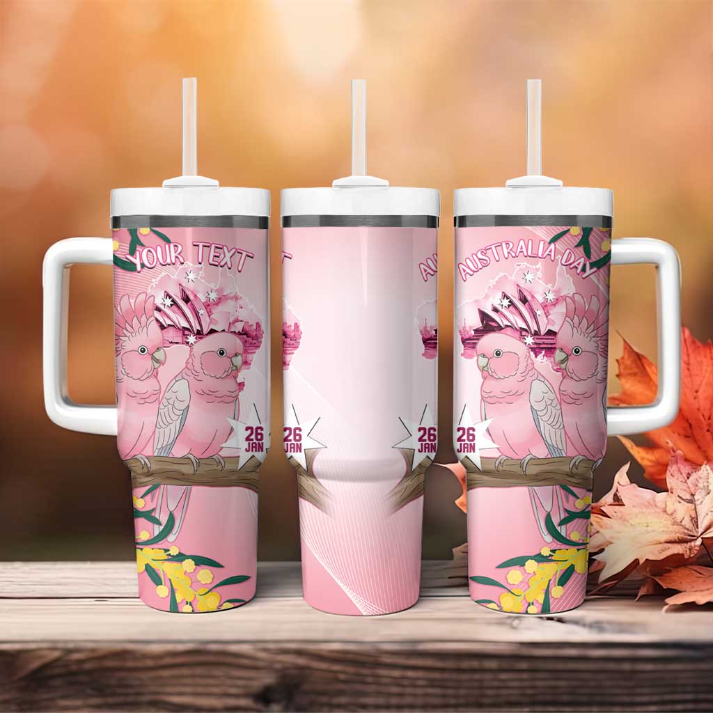 Personalised Galah Australia Day Tumbler With Handle 26th January Golden Wattle Pink Color - Aussie Hoodie