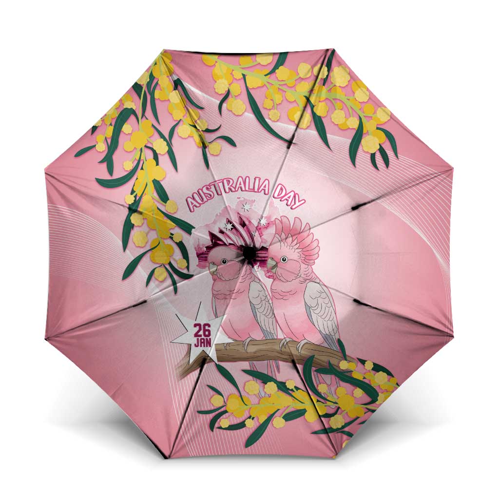 Galah Australia Day Umbrella 26th January Golden Wattle Pink Color - Aussie Hoodie