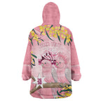 Personalised Galah Australia Day Wearable Blanket Hoodie 26th January Golden Wattle Pink Color - Aussie Hoodie